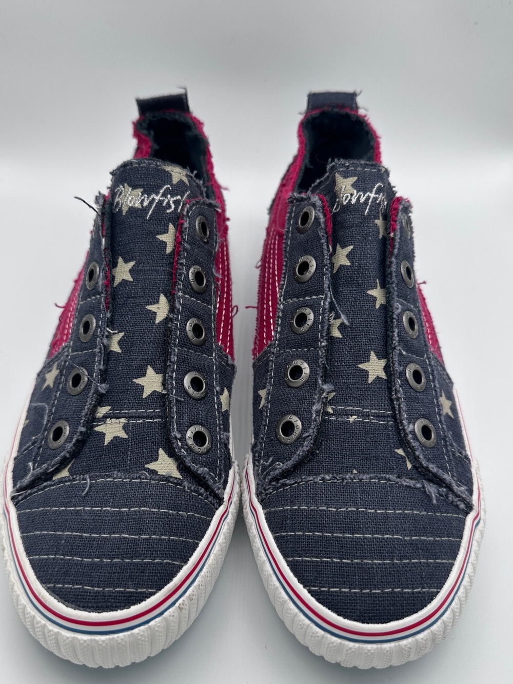 Blowfish Navy Star USA Canvas Distressed Slip-On Sneakers with Red Accents